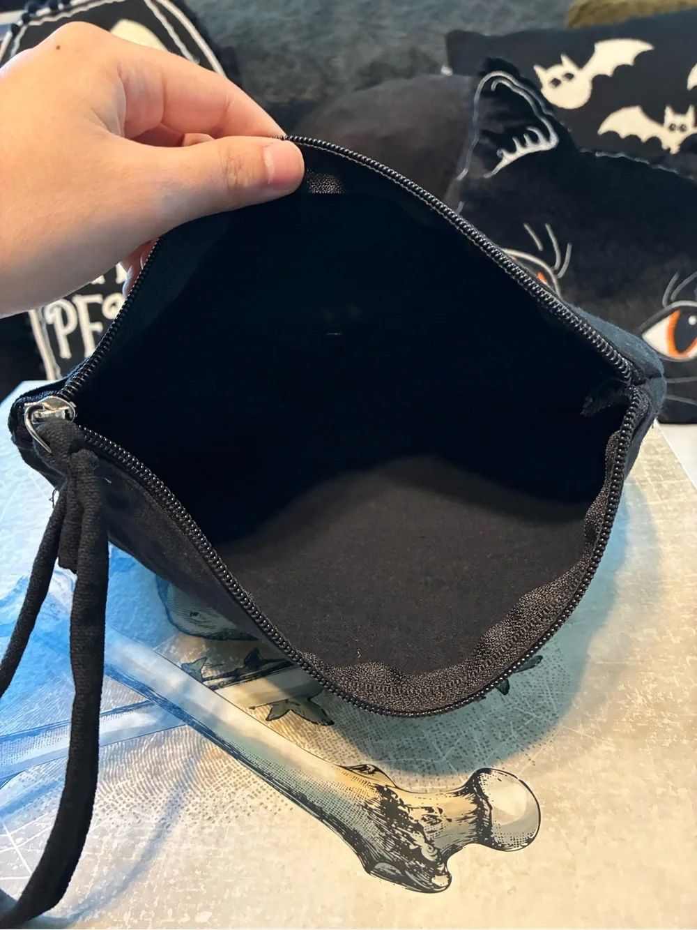 NEW Gothic Upcycled Black Make-up Bag Death Moth Design Kill Star Lipstick NWT